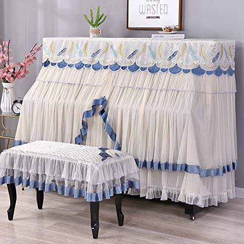 Full Piano Cover Upright Piano Keyboard Staubschutz Hocker Cover Schutzhülle Stickerei Lace Universal 148-153cm (Color : Blue, Size : Piano+Single Stool Cover)
