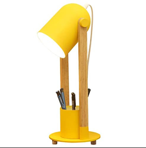 SXYSXYSXY Modern Holz Schreibtischlampe Nordic Kinder Leselampe Metall Büro Arbeitsleuchte Retro Klassische Studierlampe LED Verstellbarer Kopf Tischlampe Schlafzimmer Nachttischlampe E27,Gelb