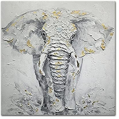 Mintura Kunstwerk, handbemalt, der laufende Elefant, Wandkunst, Bild, Wohnzimmer, Wohnkultur, Hoteldekoration, Ölgemälde auf Leinwand (90 x 90 cm, ungerahmt)