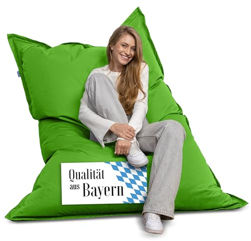 Bruni Riesen-Sitzsack Caree in Grün – rechteckiger XXL-Sitzsack mit 140x180 cm und 400 l Füllung, Bean-Bag mit Innenhülle, Liegesack, Abnehmbarer Bezug, Indoor und Outdoor, aus Deutschland