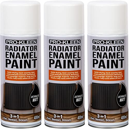 Pro-Kleen Radiator Enamel Spray Paint Anthracite Matt 3 x 400ml - Heat Resistant up to 100ºC - For Radiators, Hot Pipes, Water Tanks & More - Fast Drying & No Primer Needed