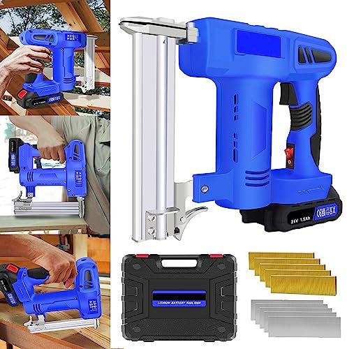 Cordless Nail Gun with Battery and Charger, Cordless Staple Gun for Upholstery Work, 2 in 1 Nailer Tacker Woodworking Tool Battery Powered - 500pc Staples and 500pc Nails
