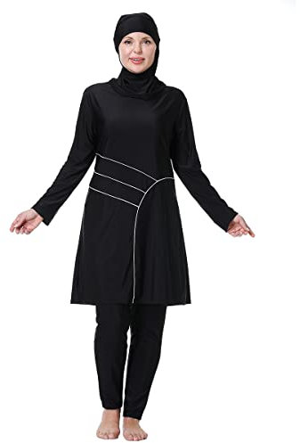 Modest Swimsuit for Women Plus Size Islamic Long Sleeve Bathing Suit Muslin Burkini Rash Guard Set with Swim Hijab(8XL,S7)