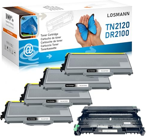 LOSMANN 4X Toner und 1x Trommel kompatibel für Brother TN2120 DR2100 für Brother DCP-7030 DCP-7040 DCP-7045N HL-2140 HL-2150N HL-2170 HL-2170W MFC-7320 MFC-7340 MFC-7440N MFC-7840W (5 Pack)
