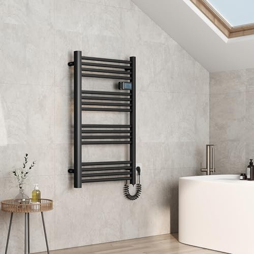 EMKE Toallero electrico baño 96x54 cm,500 W,Negro | Radiador de Baño con Controlador de Pantalla Digital, Secador de Toallas Eléctrico Recto