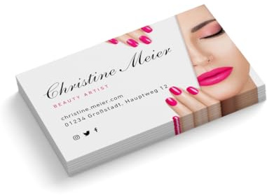 Personalisierte Visitenkarten | Beauty Artist | 1-seitig | Querformat | pink | Menge + Farbe zur Auswahl | selbst gestalten | hochwertig | 350 g | Massage | Nail Studio | Kosmetik (500 Stück)