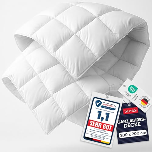 Blumtal Ganzjahresdecke 200x200 cm - Oeko-TEX zertifizierte Bettdecke Ganzjahr - Alljahresdecke 200x200 cm - Steppbettdecke waschbar 95 °C - Füllmenge 300 GSM - mit Eckhalterung