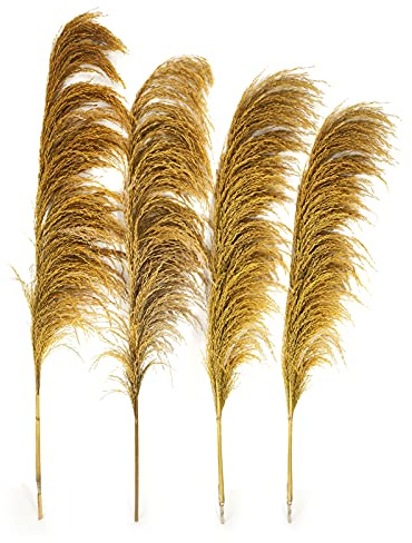 Pampas Grass Decor Tall,Pampas Grandes Florales esponjosas,Flores de Plumas largas para arreglo de Boda Boho Sala de Estar (8 Piezas de 31/80cm, Oro)