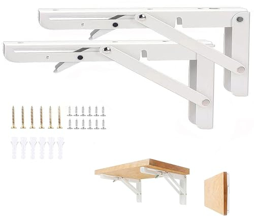 2er Set Klappkonsole Schwerlast 400 mm, arretierbar, Weiß, für Wandtisch | 2er Set Wand Klapptisch Weiss ; 90° sicher verriegelbar; platzsparend einklappbar; für Regal, Werkbank, Küche,Balkon und Büro