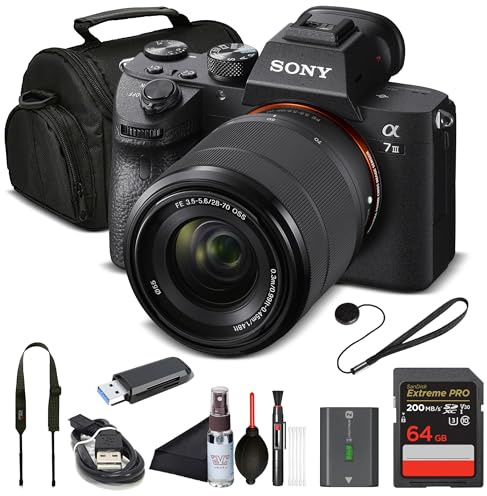 Sony Alpha 7 III Full Frame Mirrorless Camera Kit with 28-70mm Lens | 24.2MP Digital Camera for Professional Photography and 4K Video (ILCE7M3K/B) with Bag, 64GB Card, Memory Card Reader and More