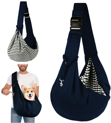 FainFun Tragetasche Hund, Umhängetasche für Haustiere, Reversibel Kleine Hundetrage bis 7KG, Einstellbar Pet Tragetuch für Hund, Hundetragetasche für Spaziergänge/Aktivitäten im Freien (Dunkelblau)