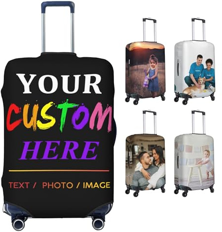 Funda personalizada para maletas de 18-32 pulgadas,Funda personalizada para maletas Añada su propio nombre Foto Texto Doble cara Diseño diferente Maleta de viaje Protector Elástico Lavable Fundas