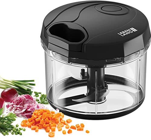 LEBENLANG Manual Food Chopper Incl. Lid & Whisk - 1L Volume & BPA-Free | for Vegetable Garlic & Onion Chopper Vegetable Cutter Food Processor by Hand Blender I Pull Chopper Manual Dicer Handheld