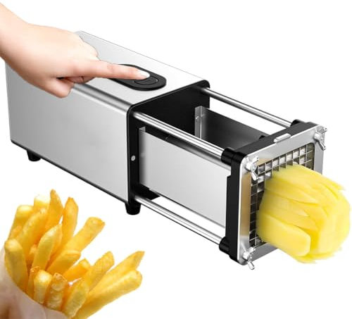 GAYAYAS Elektrischer Pommes-Frites-Schneider, Kartoffelschneider mit 1/2-Zoll- und 3/8-Zoll-Klinge, elektrischer Gemüseschneider, professioneller Kartoffelschneider für Gewerbe und Haushalt,Silver