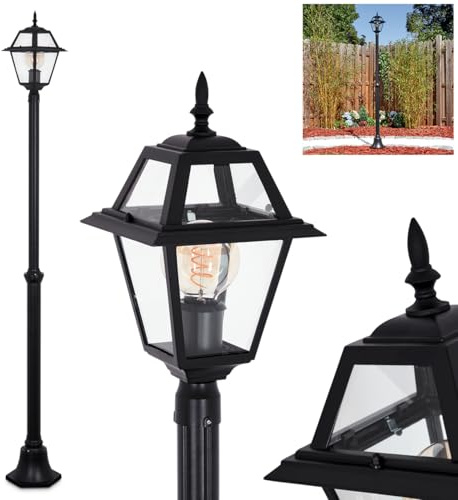 HOFSTEIN Kandelaber Fornelos, Außenwegeleuchte aus Metall/Glas in Schwarz/Klar, verstellbare Wegeleuchte im Vintage/Antik/Landhaus-Design für Garten, Außenbereich, Hof, Höhe 197 cm, 1 x E27, IP44