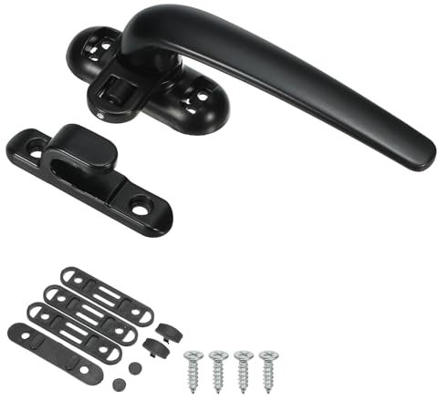 PATIKIL Maniglia Finestra Lega Alluminio, Serratura Maniglie Finestre a Battente Serrature per Porte Scorrevoli Verticali Interne Esterne e Orizzontali Sicurezza, Nero (Mano Destra)