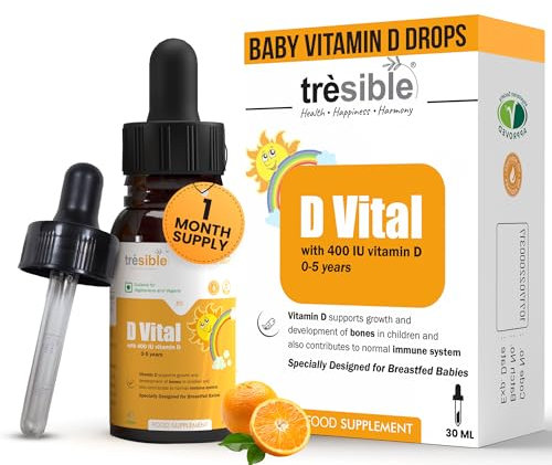 Tresible Vitamin D Drops Baby Newborn to 5 Years with Dropper - 400 IU Vegan Baby Vitamin D Drops Support Teeth, Bones, and Muscles - 30ml Immune Support Breastfeeding Vitamins D3 for Healthy Growth