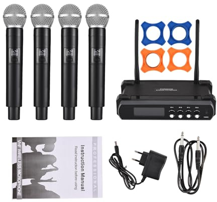 HUIOP Système de microphone sans fil récepteur avec micro portable sans fil Réduction du bruit en bande V pour cinéma maison Karaoké Discours à l'église Fête de mariage Chant Microphone sans fil Dista