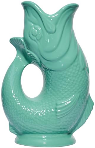 The Original Gluggle Jug - Sea Green Glug Jug in L, 22cm 0.6L - Gug Glug Fish Shaped Jug - Decorative Glugging Water, Cocktail, Wine & Gin Pitcher, Decanter or Vase - Hand Made in Britain