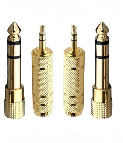 CNOYEEO 4 Pack Headphone Adapter jack 6.35mm (1/4 inch) to 3.5mm (1/8 inch), Gold Plated Stereo Audio Plug Converter for Earphones, Guitars, Keyboards, and DJ Equipment