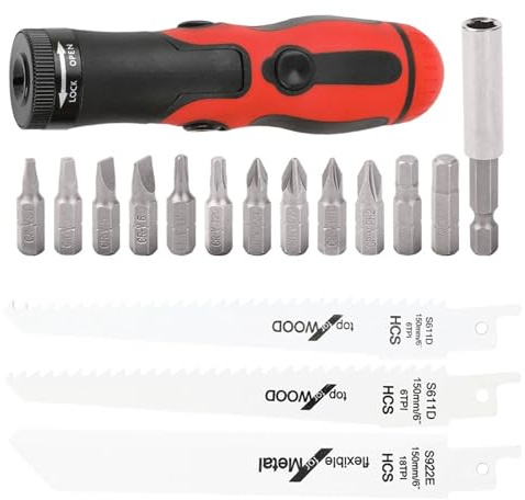 Sierra apíntrica de mano, sierra de mano recíproca - Mango de manos con trozos y sierras,Terreno de destornillador para el hogar, accesorios de poda de madera