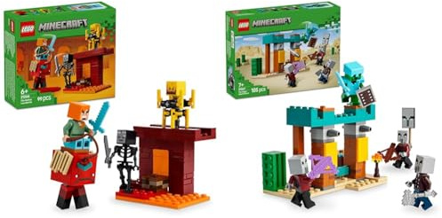 LEGO Minecraft La Battaglia della Lava del Nether + La Patrouille del Deserto Illager Include Alex più Mobs, Scheletro Wither, Blaze, Strider, Pillager, Vindicator e Cavaliere Cactus 21266 + 21267