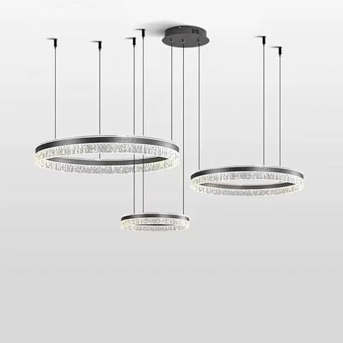 YVAMNAD Größere Hohe Decke Kronleuchter Für Foyer 175W Moderne LED Decke Pendelleuchten Schwarz 3 Kreis Pendelleuchten Bauernhaus Hängeleuchte Hohe Decke Kronleuchter Für Eingang Foyer Lobby Treppe