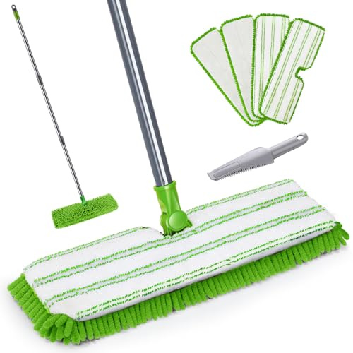 Masthome Flat Mop for Floor Cleaning, Double-Sided Dust Floor Mops with 4 Reusable Washable Pads, 125cm Stainless Steel Handle Microfiber Mop for Hardwood, Laminate, Vinyl, Tile Floors