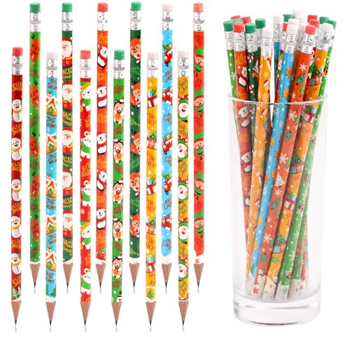 JOFONY Lot de 36 crayons de Noël avec gomme, stylos d'écriture de Noël pour enfants, petit cadeau pour calendrier de l'Avent à remplir