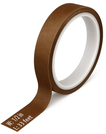VANSUKY PTFE Teflon Adhesive Tape 0.5 in x 33 ft x 7 mil – Heat Resistant, Non-Stick Surface, High Temperature Sealing Tape for Heat Press, Vacuum Sealer, Industrial and DIY Use (1/2 in)