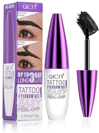 2Pcs Peel Off Eyebrow Tint Gel, Semi-Permanent Color Brow Dye, Waterproof Long-Lasting Tattoo Eyebrow Gel for Fuller Defined Brows Makeup, Smudge-Proof, Easy Peel, Lasts Up To 3 Days (Black)