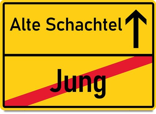 Generisch Lustige Geburtstagskarten für Frauen Karte Ortsschild Jung - Alte Schachtel Holzkarte - Geburtstagskarte mit Umschlag stilvolle Ortsschild-Grußkarte, besonderer Gruß, der Freude bereitet