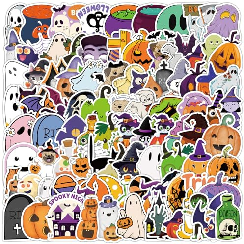 ParPix 100 Stück Cartoon Halloween Aufkleber, Groß 6cm Deko Halloween Sticker Kinder, Aufkleber Halloween Party, Halloweensticker, Spinnen Fledermaus Kürbis Sticker, Halloween Dekoration Stickers
