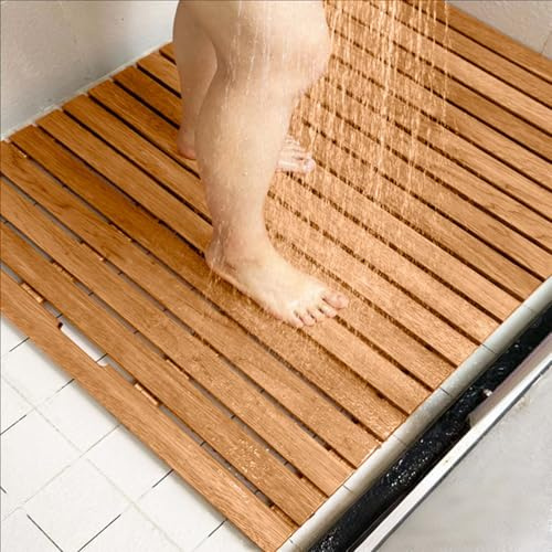 Tapis de Bain en Bois - 60 x 40 cm, 70 x 50 cm, 100 x 120 cm, antidérapant, séchage Rapide, pour Salle, Receveur de Douche, caillebotis pour pièces humides, Sauna, Usage intérieur(30x40cm/12x16in)