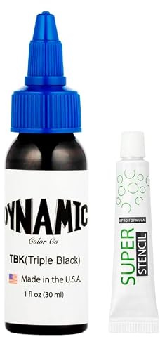 Dynamic Ink Triple Black 30ml - Tinta Negra para Tatuaje | Negro Intenso y Duradero + Stencil 5g Incluido, Tinta para tatuaje negra .Original (Triple Black 1oz(30ml))