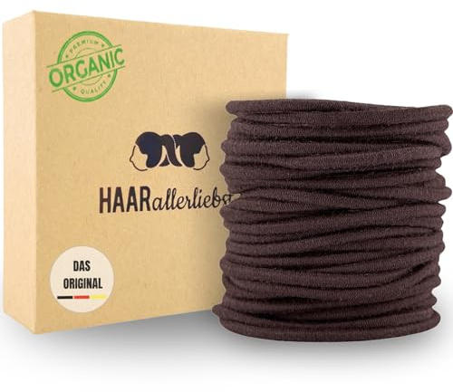 Haarallerliebst Haargummi Damen 30er Set – Haargummis soft ohne Metall aus Bio-Baumwolle & Naturkautschuk – Zopfgummi dunkelbraun für starken Halt – Schonend zu Haar & Umwelt