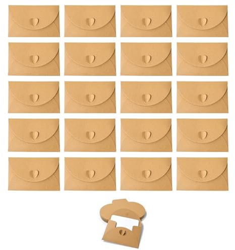 20 Stück Mini Briefumschläge,Umschläge mit 20 Blanko Papier Karten Zum Selbstgestalten,Herz Verschluss für DIY Selber Ausfüllen,Kärtchen Kleine Beschriften Gutschein Karte Zettel für Botschaften​