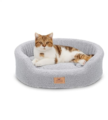 Ferplast Hundebettkissen für kleine Hunde, Katzenbett, waschbarer synthetischer Bouclé-Stoff, weiche Polsterung, 45 x 35 x H 13 cm, Grau