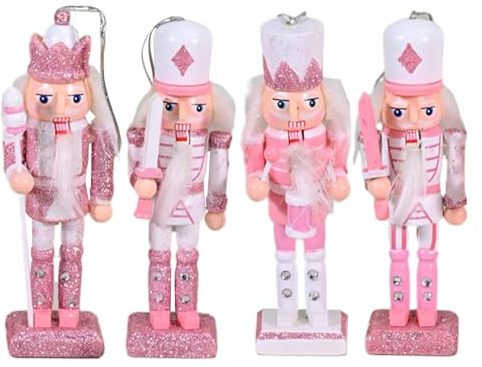 Christmas Nutcrackers - Christmas Collectible Pink Nutcracker | Wooden Collectibles Festive Figurine Decor for Thanksgiving Halloween Party Shelf Cabinet Bedroom Living Room Kitchen