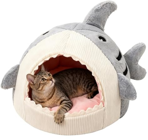 xowwyue Süße Hai Katzenhöhle Waschbare Plüsch Katzenbett Winter Warme Katzenhaus Haustierbett Für Welpen Kleine Hunde Indoor Schlafen Schlafzimmer 40x40x32 cm