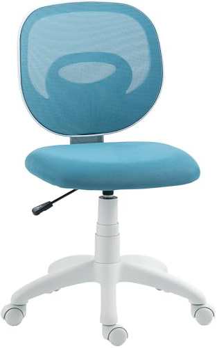 HOMCOM Bürostuhl Ergonomischer Schreibtischstuhl Armlos Gepolstert Blau | C-förmige Rückenstütze, Höhenverstellbar, Drehstuhl, Computerstuhl