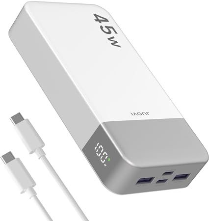 JUOVI Power Bank 45W 20000mAh Cargador Portátil | Carga Rápida PD QC con 4 Puertos USB (2C 2A), Pantalla LED, Paquete de Batería Externo para iPad Tablet Switch iPhone Samsung
