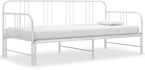Tonture Ausziehbares Tagesbett Weiß, Metall Bettgestell 90x200 cm, platzsparendes Schlafsofa für Gästezimmer, modernes Möbelstück