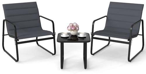 COSTWAY Balkonmöbel Set, Gartenmöbel Set, 3-teiliges Balkonset inkl. 2 Stühlen mit Tisch und Kissen, Terrassenmöbel, Gartengarnitur, Sitzgruppe für Balkon, Garten, Terrasse