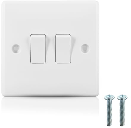 Thfaeyta Double Wall Light Switch White, 2 Gang 2 Way Wall Switch, Plastic Light Switch Plate with Screws, Square Edge Electric Switch, 10A AC 250V for Home Office Hotel