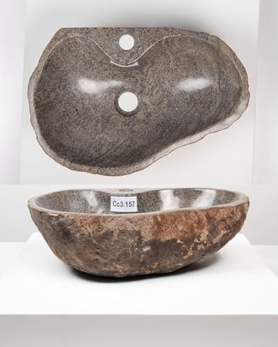 WohnFREUDEN - Lavabo in pietra naturale, 50 cm, con foro per rubinetto, per bagno, WC, giardino
