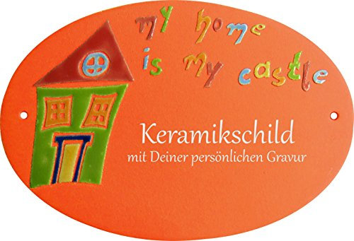 Handarbeit aus Schleswig-Holstein Keramikschild 20,5 x 14,0 cm Motiv My Home is My Castle (Terracotta)