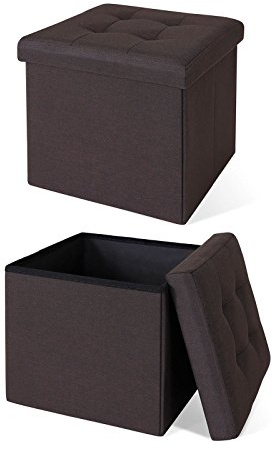 dibea Sitzhocker faltbar max 300 kg Leinen, 38x38x38 cm braun | Stabile Aufbewahrungsbox mit Leinenbezug für z.B. Spielzeug oder Bücher, würfelförmiger Fußhocker mit abnehmbarem Deckel