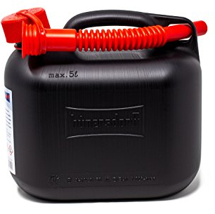 hünersdorff Kraftstoffkanister 5 l, schwarz, Made in Germany, TÜV geprüft, für Benzin und Diesel, E10 geeignet, mit Sicherheitsverschluss, inkl. Ausgießer