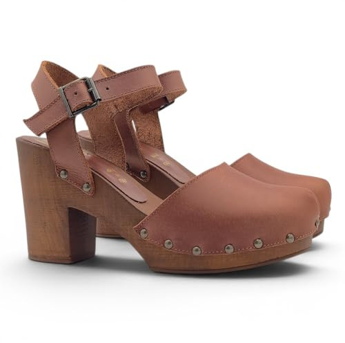 Kiara Shoes schwedische Clogs aus braunem Leder - MY126 Marrone (BRAUN, EU Schuhgrößensystem, Erwachsene, Damen, Numerisch, M, 41)